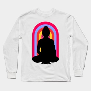 Buddha Om Mani Padme Hum Neon Rainbow Sunset Long Sleeve T-Shirt